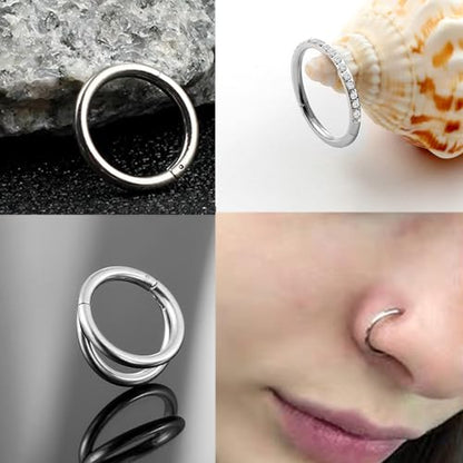 14G 16G 18G Surgical Steel Nose Septum Rings Hoops - Stainless Steel Segment Nose Rings Hoop Helix Cartilage Clicker Daith Tragus Sleeper Hoop Earrings for Women Men 6mm 8mm 10mm 12mm - color: Silver Plated 6PCS, size: 14g 10mm