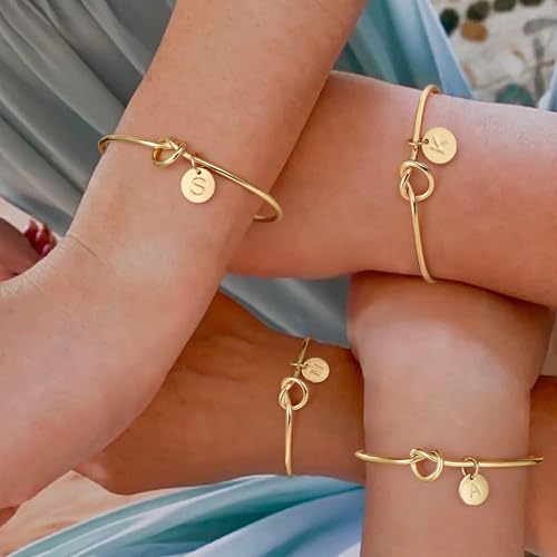 M MOOHAM Gold Initial Bracelets Gifts for Women Teen Girls - Dainty Tie the Knot Letter A-Z Initial Bracelet for Women 14K Gold Plated Cuff Bracelet Jewelry Personalized Bridesmaid Proposal Gifts - style: K - 14K Gold Plated