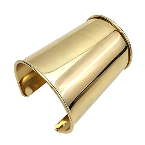 COLORFUL BLING Punk Alloy Hollow Geometric Smooth Polished Gold Hoop Open Cuff Wide Bracelet Bangle Wrist Jewelry for Women Lady - color: gold overlocking