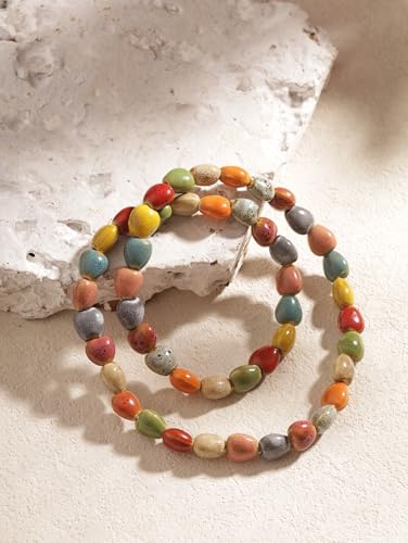 Boho Colorful Ceramic Bead Wrap Strand Bracelet for Women, Bohemian Hippie Summer Jewelry Gift - color: S01