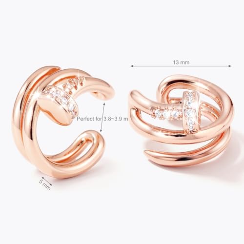 Cubic Zirconia Nail Ear Cuff Non-Piercing Cartilage Earrings | 14K Gold Plated No-Pierce Helix Cuff, Edgy & Minimalist Fashion, Jewelry Gift, Single Ear Cuff (Not a Pair) - color: Rose Gold