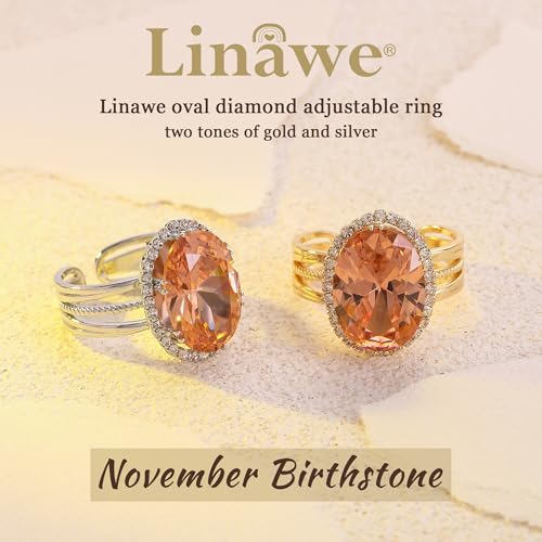 Linawe Costume Jewelry Adjustable Cocktail Ring for Women | Copper, Rhinestone, Cubic Zirconia, Oval, Fake Diamond, Crystal, Stone, Birthstone, Gemstone, Big, Chunky, Statement - color: Yellow Orange