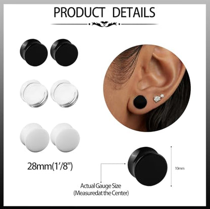 6Pcs Acrylic Gauges for Ear 0G-28mm Clear Black White Ear Plugs Double Flare Tunnels Ear Expander Body Piercing Jewelry for Women Men - size: 28mm(1'/8")