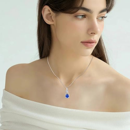 Infinity Teardrop Necklace Silver Tone Pendant Birthstone Jewelry for Women - color: Royal Blue