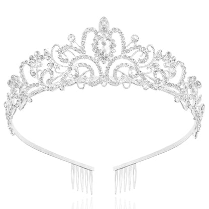TAROSE Tiaras for Women, Birthday Crown and Sash for Girls | Birthday Sash Sunglasses Outfit, Birthday Gift for Women Girls, Goddess Crown Bride/Halloween/Prom/Party/Costume - color: 1 A. Silver+white