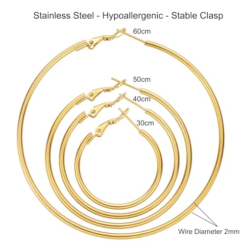 4 Pairs Gold Hoop Earrings for Women | 14K Gold Plated Hypoallergenic Small Large Earrings Set, Lightweight Stainless Steel Hoops - color: Gold