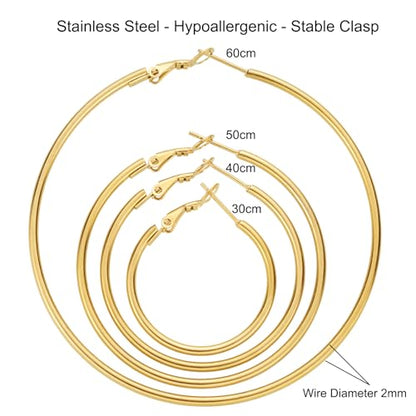 4 Pairs Gold Hoop Earrings for Women | 14K Gold Plated Hypoallergenic Small Large Earrings Set, Lightweight Stainless Steel Hoops - color: Gold