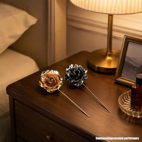 2 Pcs Suit Rose Lapel Flower Pin for Men Silver Gold Formal Wedding Pins | 2 Pcs Suite Flower Pin Flower Lapel Pin for Men Rose Pins for Suits Silver and Gold Lapels Set Metal Suit Accessory Men's
