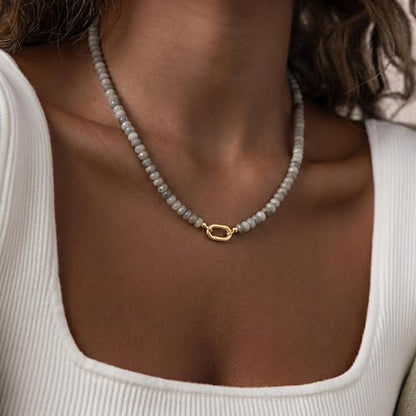 CONRAN KREMIX Colorful Stone Beaded Necklace for Women,Natural Gemstone Bead Choker Necklaces Boho Summer Beach Layering Necklace Jewelry Gift for Women - color: Shining Stone