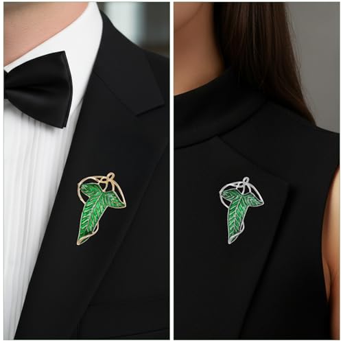 2Pcs Elven Green Tree Leaf Enamel Pin, Cloak Costume Accessories Cloak Clasp Brooches Green Brooch Pins Enamel Cloak Pin for Christmas Festive Attire and Cosplay Jewelry