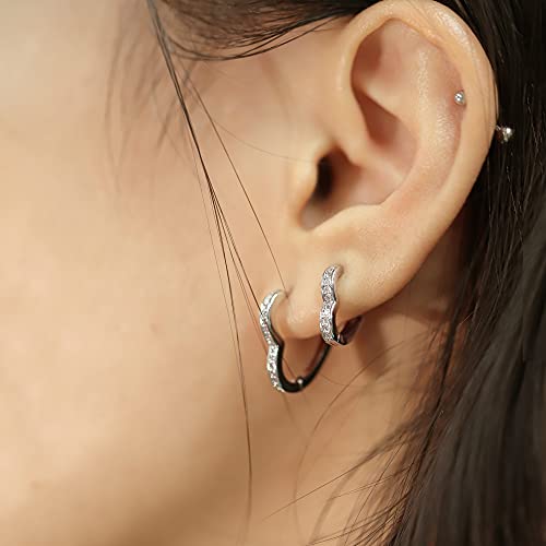 Sterling Silver Earrings Heart Hoop Earrings for Women Small Cubic Zirconia Silver Heart Huggie Hoops Earring Small Hoop Earings Set Hypoallergenic Cute Earing for Women Girls | Hypoallergenic Silver Earrings Heart CZ Huggie Hoop Earrings Set Comfortable