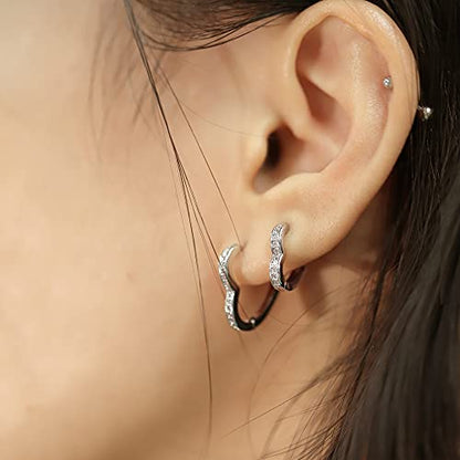Sterling Silver Earrings Heart Hoop Earrings for Women Small Cubic Zirconia Silver Heart Huggie Hoops Earring Small Hoop Earings Set Hypoallergenic Cute Earing for Women Girls | Hypoallergenic Silver Earrings Heart CZ Huggie Hoop Earrings Set Comfortable
