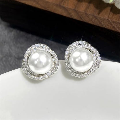 Gorgeous Imitation Pearl Stud Earrings Full CZ Elegant Women Earrings - color: E2316
