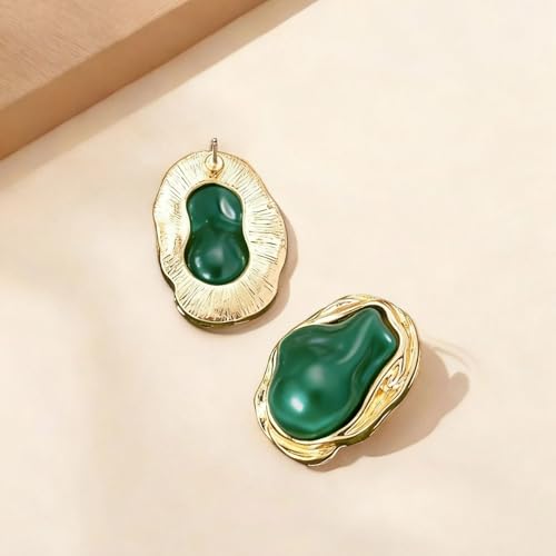 Boho Pearl Statement Earrings for Women Irregular Pearl Earrings | Big Round Freshwater Pearls Bridal Gold Earring Beach Ocean Vacation Jewelry - style: A Green-BoldHeavy