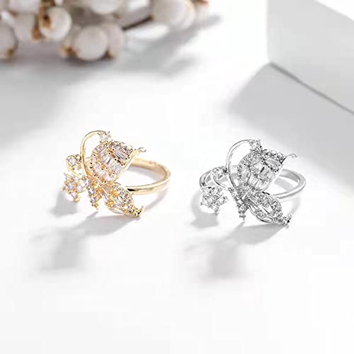 Gold-Plated Butterfly Rings - Vintage Snake Statement Rings with Cubic Zirconia for Women Adjustable Open Rings - style: Butterfly Cubic Zirconia