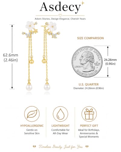 14K Gold Plated/Sterling Silver CZ Pearl Drop Dangle Earrings for Women - color: Silver-Flower Pearl CZ