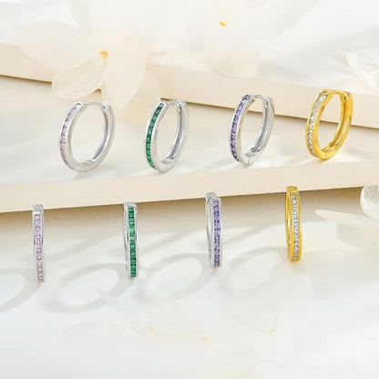 Starchenie Huggie Hoop Earrings for Women 925 Sterling Silver Princess Cut Birthstones Jewelry Gift - color: 09-Sapphire-Sept