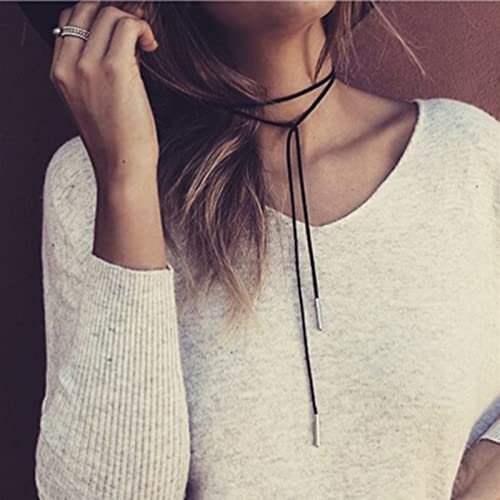 YienDoo Gothic Velvet Long Choker Necklace Metal Bar Pendant Sexy Hippie Suede Rope Necklace Chain Long Wrap Lariat Y Necklaces Black Rock Layered Leather Necklaces for Women