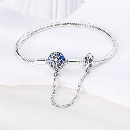 KUNSIR 925 Sterling Silver Snake Chain Bracelet with Safety Chain Charm Bracelets for Women Teen - style: KJB017