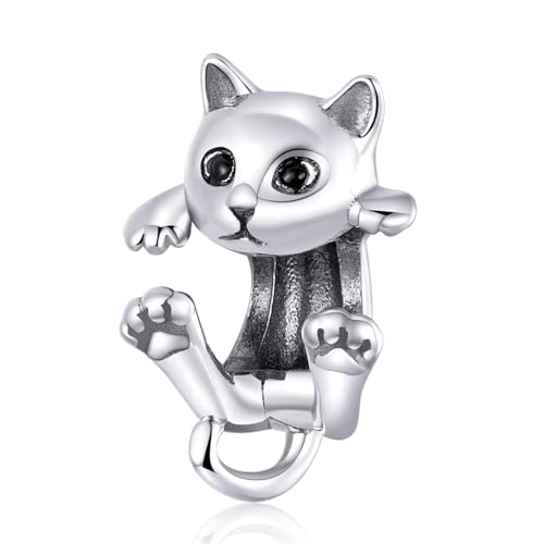 Hummingbird Charms For Bracelets 925 Sterling Silver Animal Dangle & Beads Butterfly Cat Beads Charms For Women Jewelry Gift - color: silver Cat