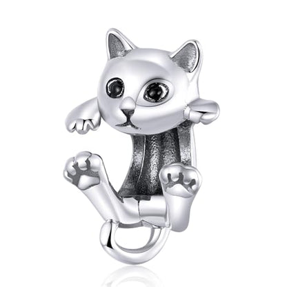 Hummingbird Charms For Bracelets 925 Sterling Silver Animal Dangle & Beads Butterfly Cat Beads Charms For Women Jewelry Gift - color: silver Cat