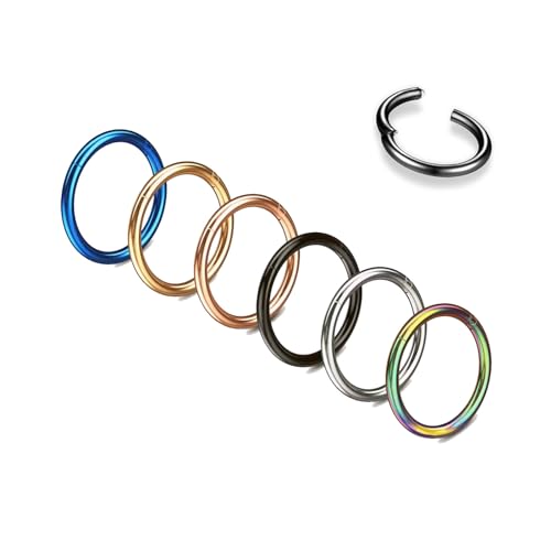 20G 18G 16G 14G Nose Rings Hoops 316L Surgical Steel | Hinged Clicker Segment Septum Nose Lip Rings for Women 6mm 7mm 8mm 9mm 10mm 12mm Gold Silver Black Rose Gold Blue - style: 18G*8mm