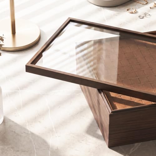 Wood Jewelry Organizer Tray, 5-Piece Set (Brown, 5Pc) | 5 Piece Jewelry Organizer Set, Large Capacity Storage, Glass Top Ring Necklace Display, Versatile Tray - size: Rings+Necklace+12Grids+24Grids+Lid