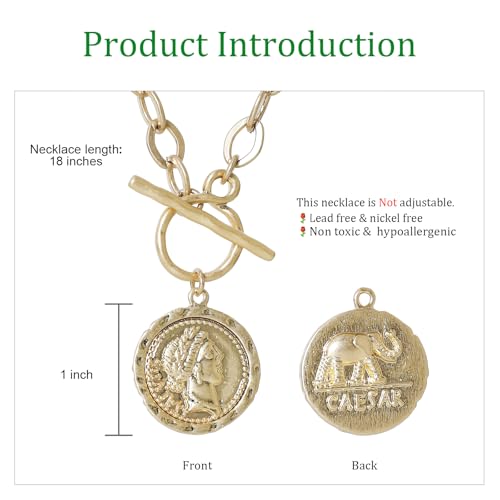 MISS SECRET Chunky Gold Necklaces for Women Coin Statement Necklace Antique Silver and Gold Chain Thick Toggle Pendant Trendy Fashion Jewelry - style: Worn Gold