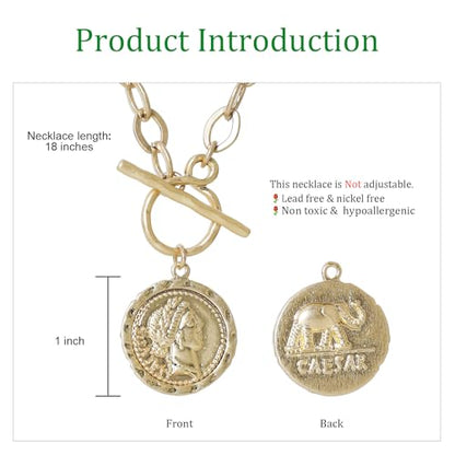 MISS SECRET Chunky Gold Necklaces for Women Coin Statement Necklace Antique Silver and Gold Chain Thick Toggle Pendant Trendy Fashion Jewelry - style: Worn Gold