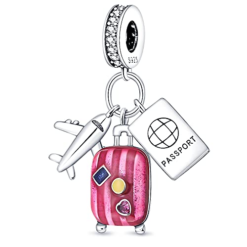 925 Sterling Silver Charms for Bracelets and Necklaces Beads Charms Jewelry Gift for Women - color: Airline Luggage and Passport
