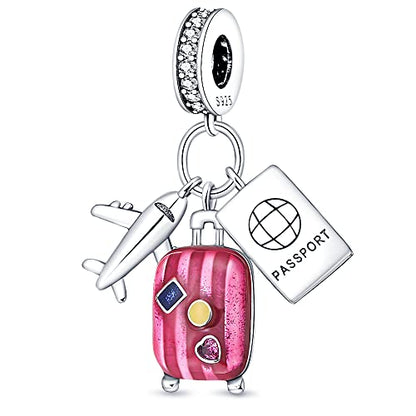 925 Sterling Silver Charms for Bracelets and Necklaces Beads Charms Jewelry Gift for Women - color: Airline Luggage and Passport