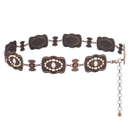 Montana West Rustic Couture's Turquoise Western Concho Chain Belt for Women | Large Western Cowgirl Metal Adjustable Boho Body Chain Belt for Dresses Jeans Country Concert - color: Concho White