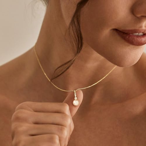 Pearl Necklaces for Women, Dainty Gold Necklace 14K Gold Plated Charm CZ Pearl Pendant Necklace Simple Gold Pearl Choker Necklaces for Women Trendy Wedding Womens Jewelry - color: dainty pearl necklace
