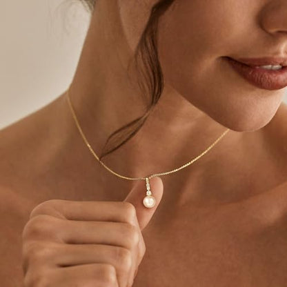 Pearl Necklaces for Women, Dainty Gold Necklace 14K Gold Plated Charm CZ Pearl Pendant Necklace Simple Gold Pearl Choker Necklaces for Women Trendy Wedding Womens Jewelry - color: dainty pearl necklace