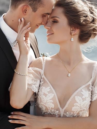 SWEETV Bridal Wedding Jewelry Set for Brides,Teardrop Bridesmaids Jewelry Set - color: S02 Gold