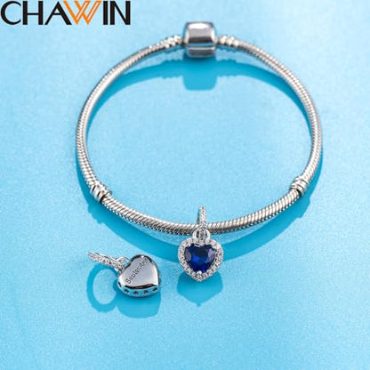 CHAWIN Birthstone Charms, 925 Sterling Silver Heart Dangle Charm, Sparkling CZ Compatible with Pandora Charm Bracelet, Necklace, Birthday Gifts for Women/Wife/Mother - style: 09# September