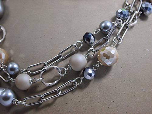 Multi Strand layered Frosted Multi Layer Mother of Pearl Statement Chunky Pastel Pearl Necklace June Birthday Gift - style: Stainless Steel