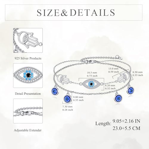 925 Sterling Silver Cat Butterfly Anklets Double Layered Chain for Birthday Women Ankle Bracelet Summer Beach Dainty Jewelry - style: Evil Eye