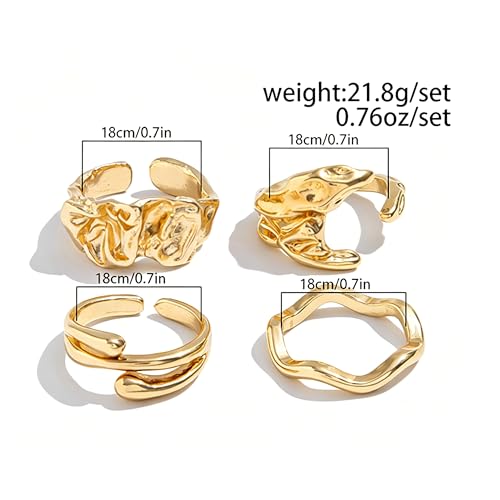 4Pcs Irregular Wavy Open Rings Minimalist Gold Silver Tone Jewelry for Men - color: A Gold