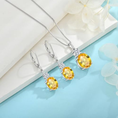 Birthstone Necklace for Women 925 Sterling Silver | Oval Cut Pendant Necklace, Jewelry for Mom Wife - color: Yellow