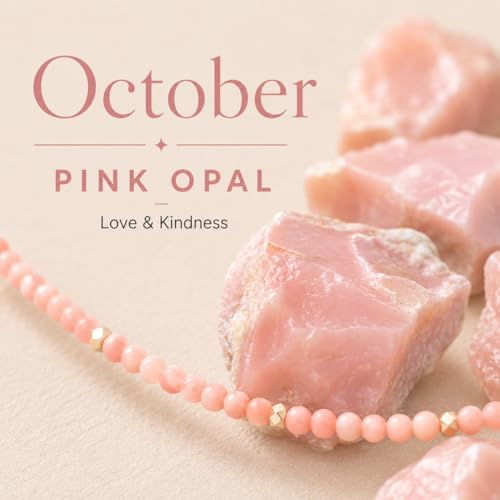 ARSIS Genuine Beaded Gemstone Necklace for Women, Colorful Natural Stone Handmade Bead Choker, Personalized Birthstone Necklace, Boho Summer Beach Necklace Layering Stackable Jewelry Gift - color: Pink Opal (October)