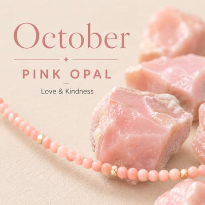 ARSIS Genuine Beaded Gemstone Necklace for Women, Colorful Natural Stone Handmade Bead Choker, Personalized Birthstone Necklace, Boho Summer Beach Necklace Layering Stackable Jewelry Gift - color: Pink Opal (October)
