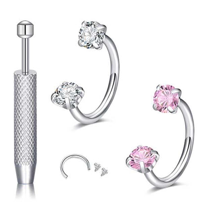 18G 20G Horseshoe Nose Rings Studs,Surgical Steel Nose Ring Pink Cubic Zirconia Nose Piercing,Internally Threaded Nose Rings For Women,Pink and Silver Zirconia - color: 20G-Silver-Pink Round CZ