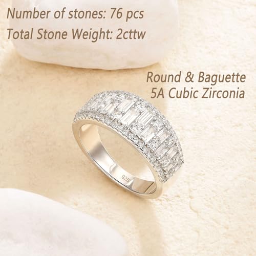 Wuziwen Wide Wedding Bands for Women Round and Baguette Eternity Ring | Premium 5A Cubic Zirconia Emerald Cut Vintage Wide Half Eternity Rings for Her Stackable Bridal Engagement Anniversary Bands