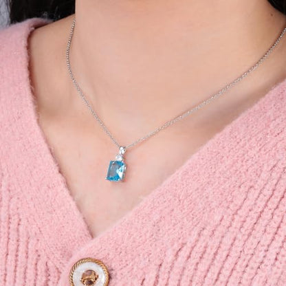 CiNily Rectangular Crystal Necklace for Women Trendy, Pendant Necklace with Chain 14K White Gold | Gold Plated Multicolor Birthstone Pendant Necklaces Boho Jewelry for Christmas Birthday Wedding - color: Silver-Blue cz