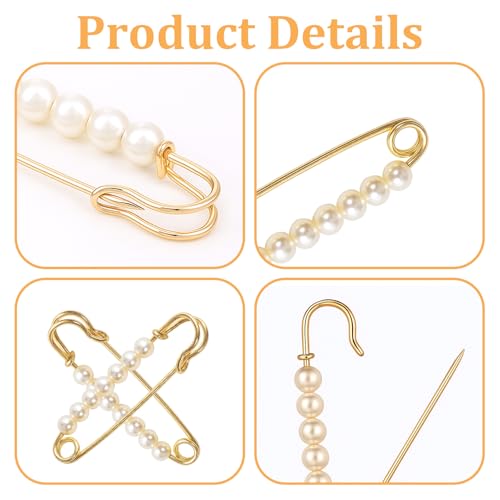 6 PCS Faux Pearl Brooch Pin Safety Pins Decorative for Women, Gold Pearl Pin for Clothes Pants Clips to Tighten Waist, Large Waist Extender Decorative Pins for Shawl Sweater Dress Hat Pants Wedding