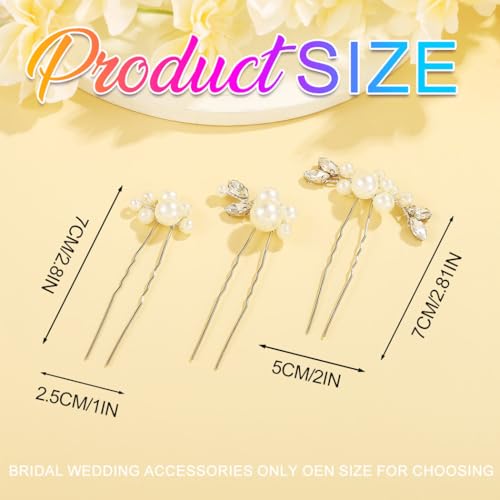 Heread Pearl Bride Wedding Hair Pins Crystal Bridal Headpiece Hair Accessories for Women and Girls (Pack of 3) - color: Silver