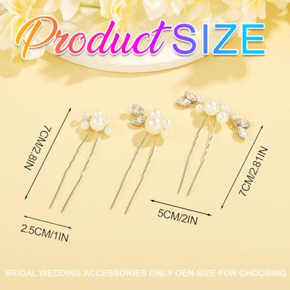 Heread Pearl Bride Wedding Hair Pins Crystal Bridal Headpiece Hair Accessories for Women and Girls (Pack of 3) - color: Silver