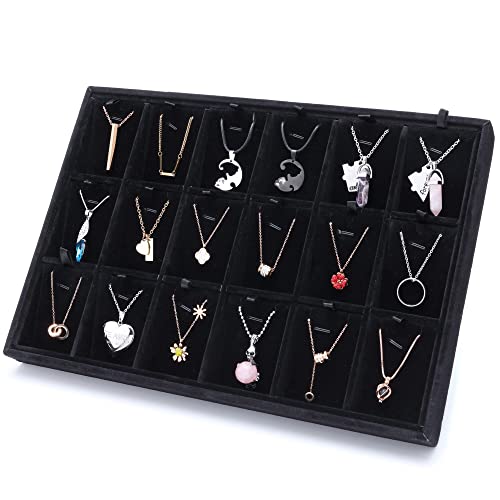 24 Grid Stackable Jewelry Tray Organizer with Removable Divider Velvet Tray | Jewelry Display Tray for Earrings Necklaces Bracelet Rings Display Showcase - Black - color: Black