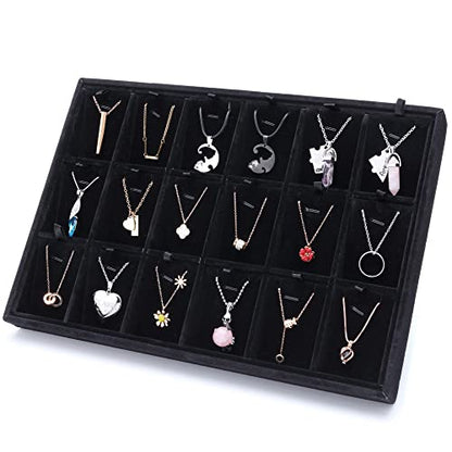 24 Grid Stackable Jewelry Tray Organizer with Removable Divider Velvet Tray | Jewelry Display Tray for Earrings Necklaces Bracelet Rings Display Showcase - Black - color: Black